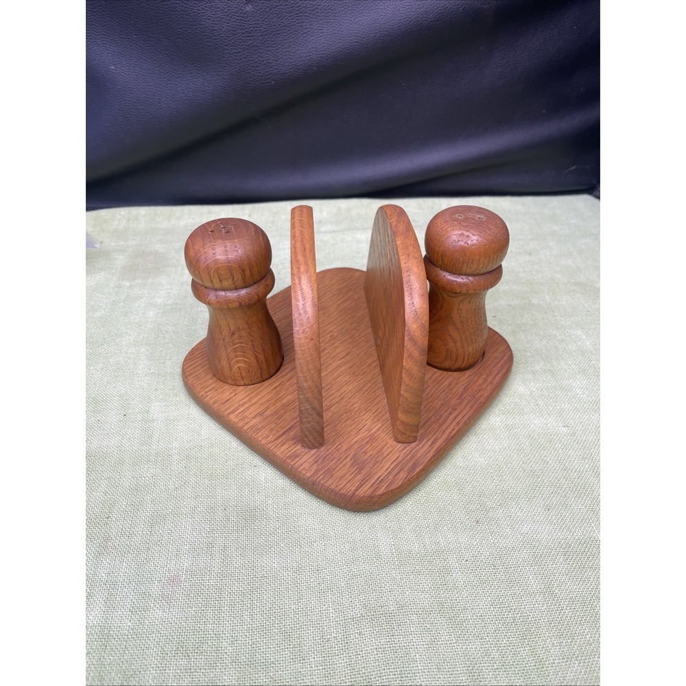 VTG Kmart 1989 Salt Pepper Shaker Napkin Holder Solid Wood With Tag Used